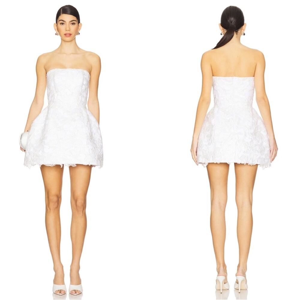 MARIANDREE GAITAN Sarah Floral Appliqué Eyelet Lace Strapless Mini Dress Size M